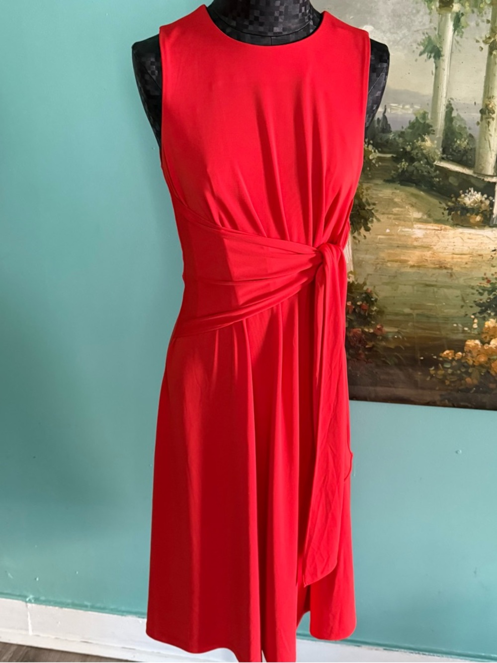 Ann Taylor Red Sleeveless Midi Dress Tie Jersey Dress